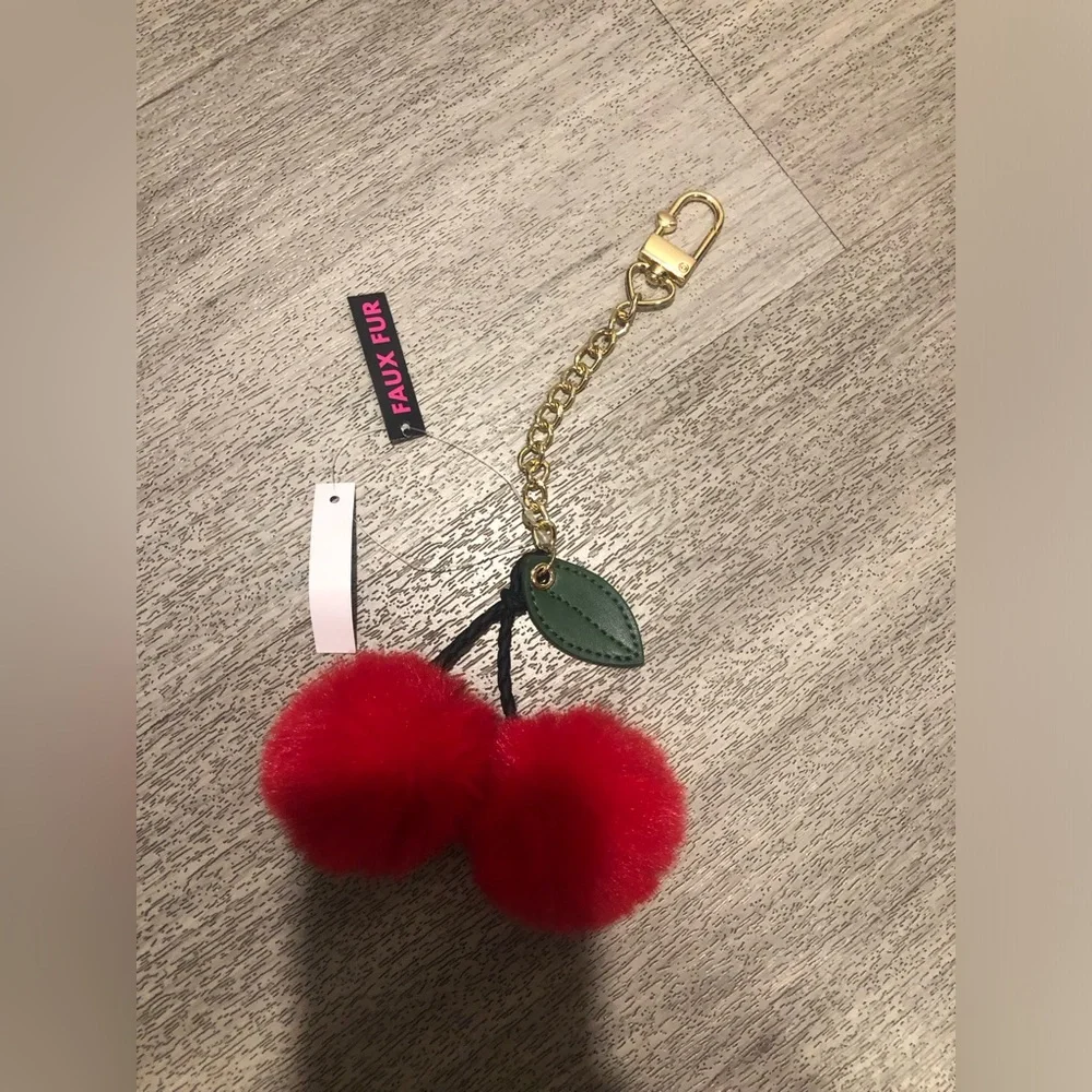 New FAUX FUR POM CHERRY CHARM IN RED